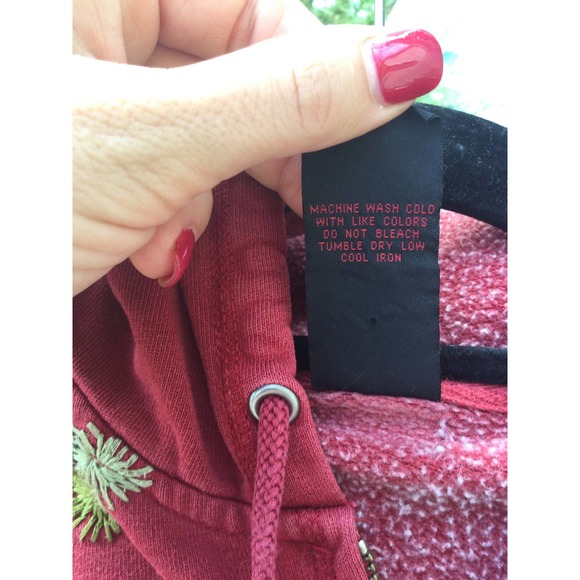 Vintage Lucky Brand womens zip up hoodie sweatshirt M embroidered red Y2K crane - Picture 8 of 12